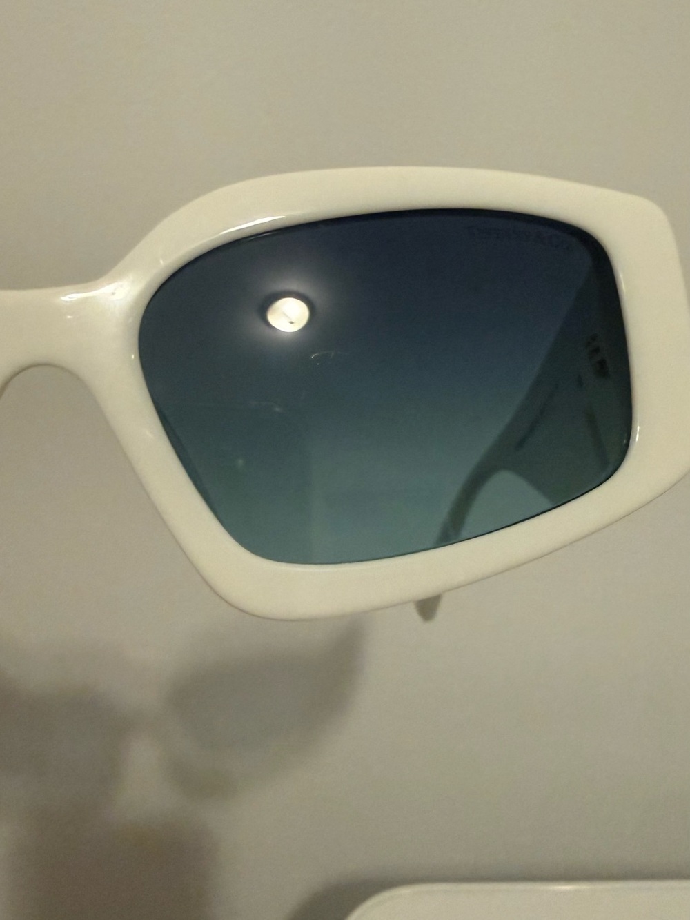 Tiffany & Co. White Frame Sunglasses with Blue Gradient Lenses - Picture 3 of 6